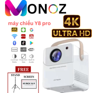 Máy chiếu Monoz Y8 PRO mẫu mới tích hợp ứng dụng Android, máy chiếu thông minh Pro Mini 6000 Lumens HD 1080P 4K WiFi LED