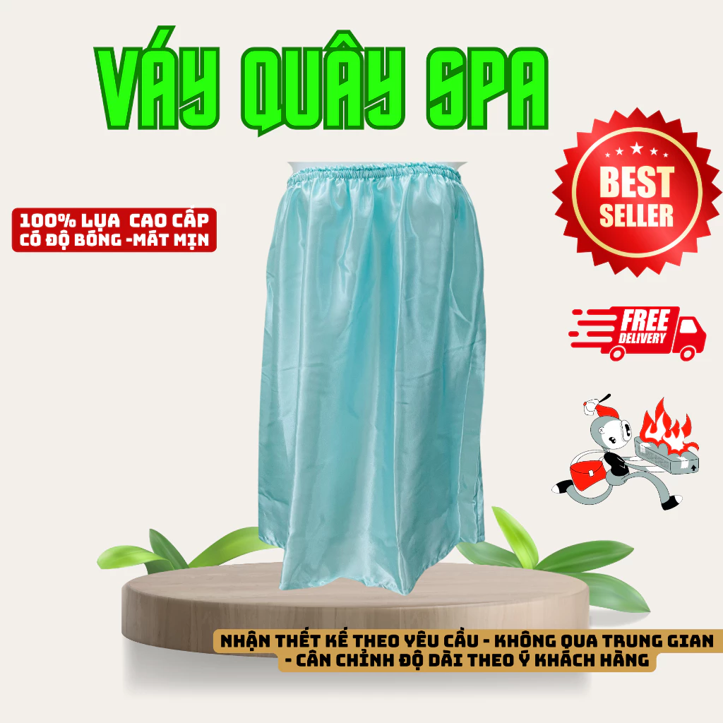 Váy quây spa Lan Lan vải lụa mịn mát - Váy spa nhiều màu dày dặn, chun chắc chắn cho khách mặc gội đầu, triệt lông