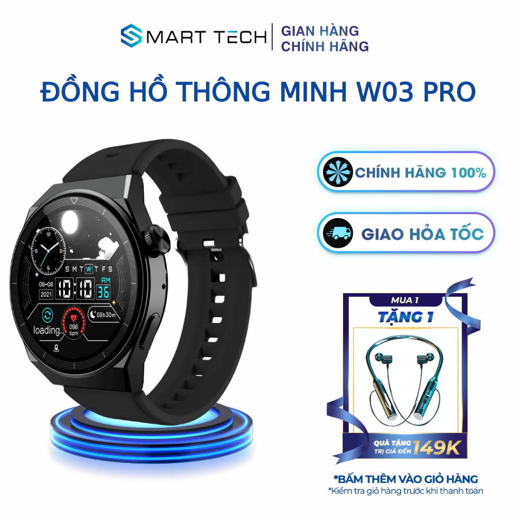 Đồng hồ thông minh Smart Watch W03 Pro, đồng hồ thể thao điện tử theo dõi sức khoẻ, công nghệ cao