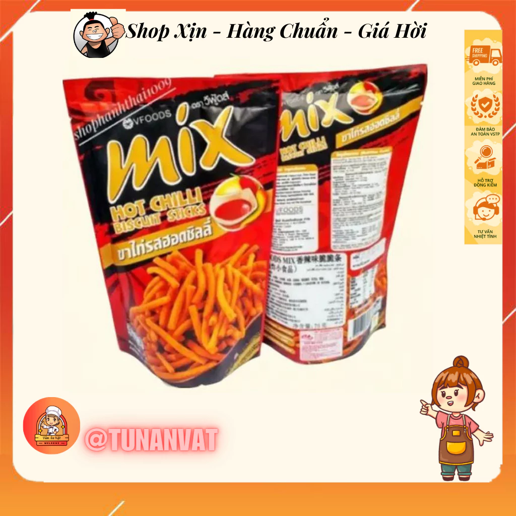 Snack Bim Bim MIX ,Tăm MIX Vị Đùi Gà Nướng; Thịt Xông Khói; Trứng muối Thái Lan 60G