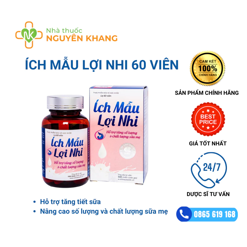 [KHÔNG TÍCH ĐIỂM] Ích Mẫu Lợi Nhi hộp 60 Viên - Tặng Hộp 10 viên - Nâng cao số lượng và chất lượng sữa mẹ