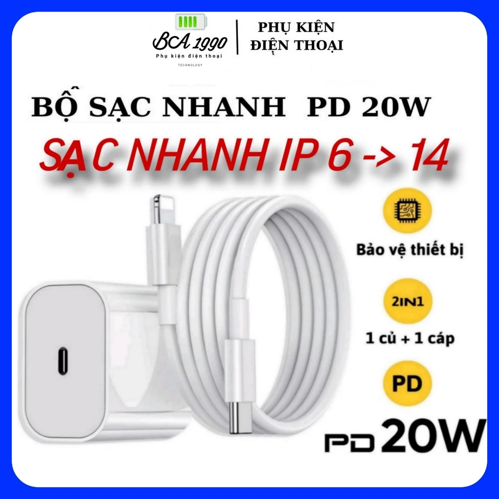 Bộ Sạc nhanh 20W ổn định chống cháy nổ, không nóng máy, bảo hành 6 tháng 1 đổi 1