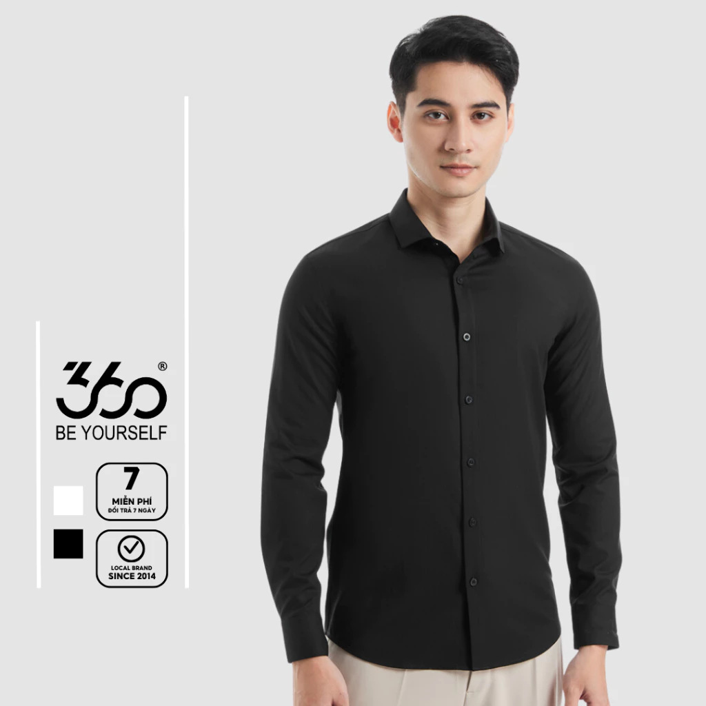 Áo sơ mi nam công sở cổ đức thương hiệu 360 Boutique form slimfit chất liệu bamboo mềm mại thoáng khí - STDTK506