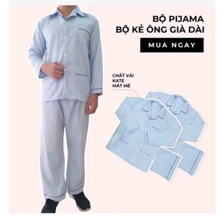 Bộ ngủ nam, bộ pijama nam kẻ vải kate dài tay