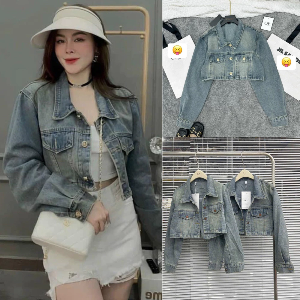 Áo khoác bò dáng croptop túi nắp mái bạc kiểu dáng Hàn Quốc mã AB01