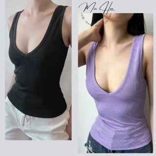 Áo ba lỗ nữ basic cổ tim phong cách sexy, áo hai dây balo nữ dáng dài chất thun co giãn siêu đẹp