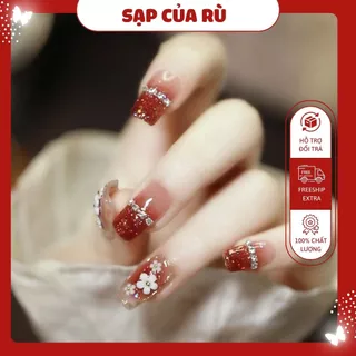 [Mã Đ035 - Móng tay giả đính đá thời trang bộ 24 móng cao cấp kèm keo làm nail tại nhà cho nữ