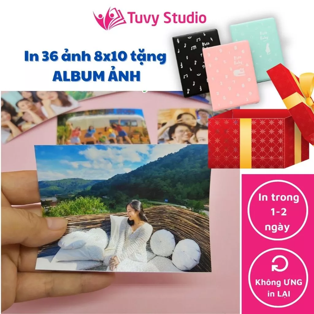 In ảnh theo yêu cầu in 36 ảnh tặng album - Gói in ảnh 8x10 ép lụa hoặc phủ uv tại Tú Vy Studio