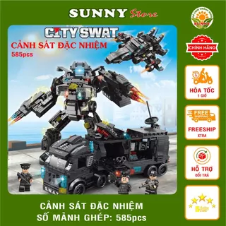 Mô hình lắp ráp lego swat bộ đồ chơi lắp ghép xếp hình mô hình xe cảnh sát, trực thăng, robot - Sunny Store