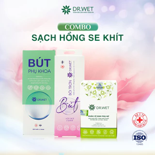 Combo khăn ướt phụ khoa, Inner gel bôi trơn, gel phụ khoa DR.WET làm sạch, làm hồng, giảm v.iêm-ngứa vùng kín