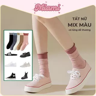 Tất Nữ Cổ Cao Mix Màu Đáng Yêu Chất Dày Dặn Phong Cách Cute Hàn Quốc Miami Socks