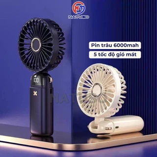 Quạt tích điện mini cầm tay pin 6000mah để bàn nhỏ gọn 5 tốc độ gió Natuso N9