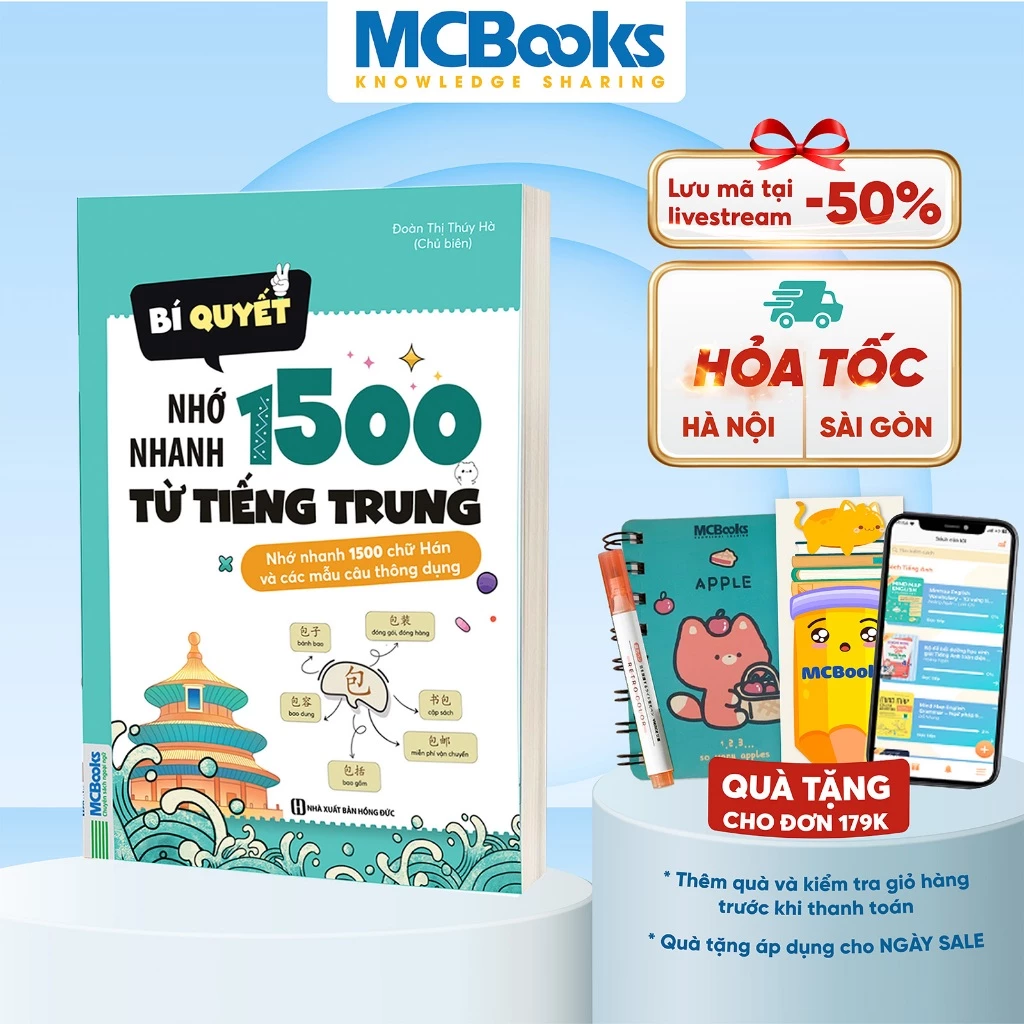 Sách - Bí quyết nhớ nhanh 1500 từ vựng tiếng Trung và nhớ nhanh 1500  chữ Hán và các mẫu câu thông dụng - kèm khóa học