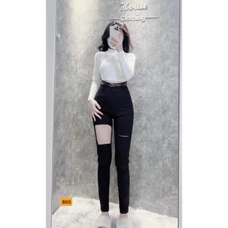 Quần Jean Nữ lưng cao màu đen trơn phong cách trẻ trung, Quần bò nữ co giãn mẫu mới thời trang Lady Fashion - MQ519