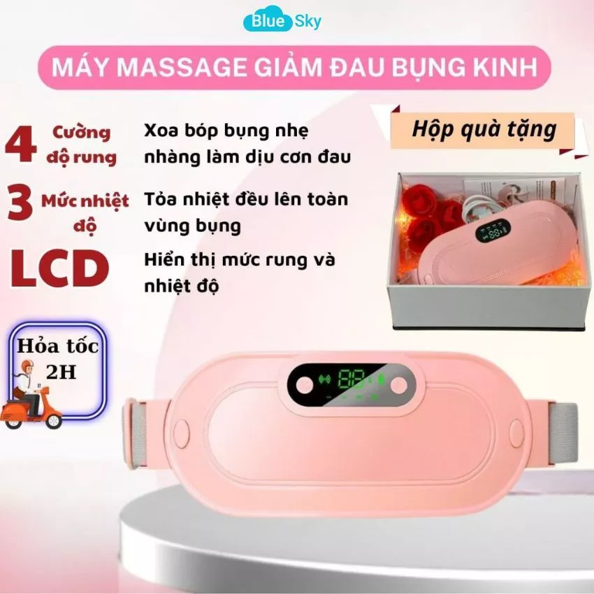 Đai chườm bụng kinh, Máy rung massage nén nóng hồng ngoại 4 mức độ rung làm ấm tử cung, dịu cơn đau cho bạn gái hiệu quả