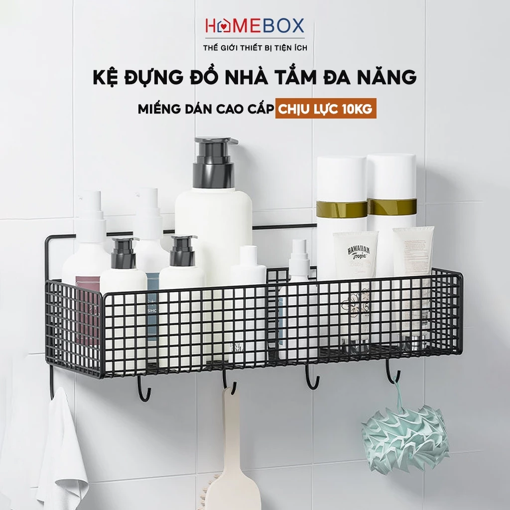 Kệ Đựng Đồ Nhà Tắm Dán Tường Thép Chống Gỉ, Giá Để Đồ Nhà Tắm Gia Vị Chịu Tải Lên Tới 10KG