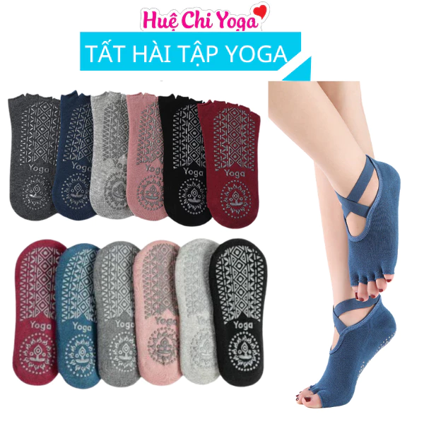 Tất Tập Yoga  - Vớ Tập Yoga , barre , pilates quai chéo thấm mồ hôi gắn hạt silicon chống trơn trượt quai chéo kín ngón