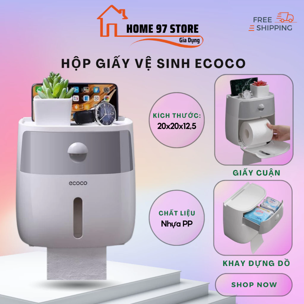 Hộp đựng Giấy Vệ Sinh ECOCO Cao cấp 2 tầng - Đa năng, Sang trọng, Tiện dụng, Kiểu dáng mới