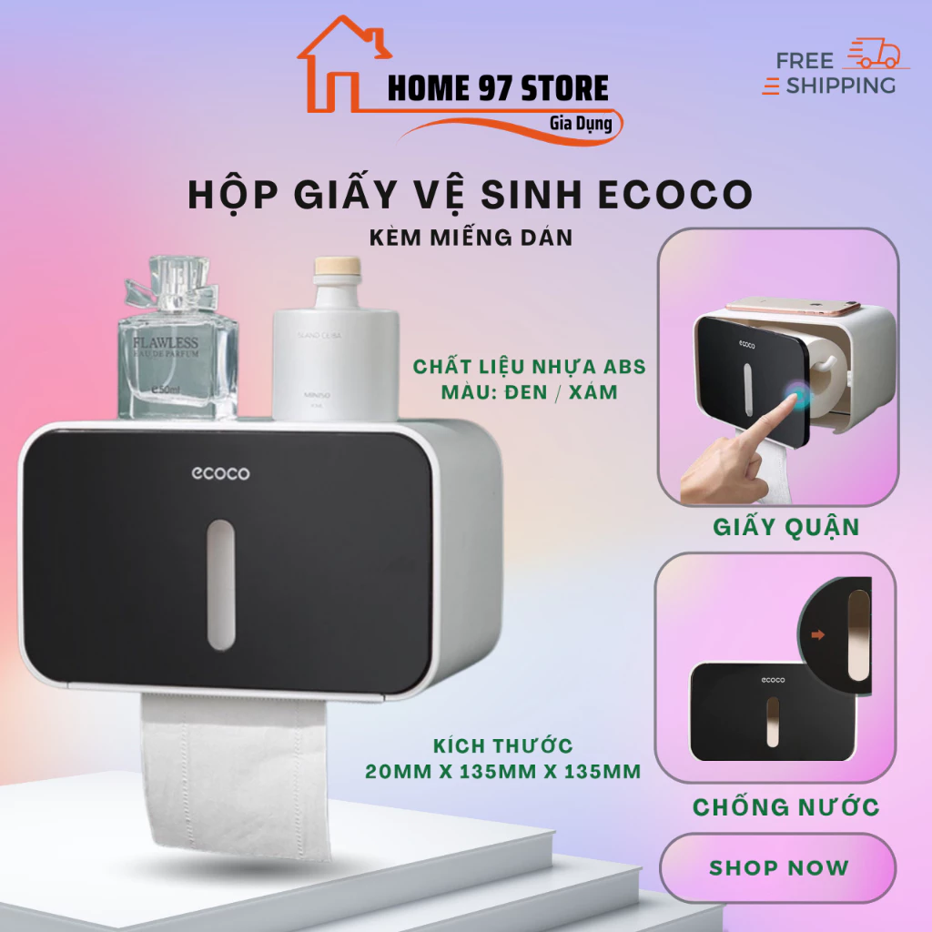 Hộp đựng giấy vệ sinh đơn giản ecoco chính hãng cao cấp đồ gia dụng thông minh cho mọi nhà