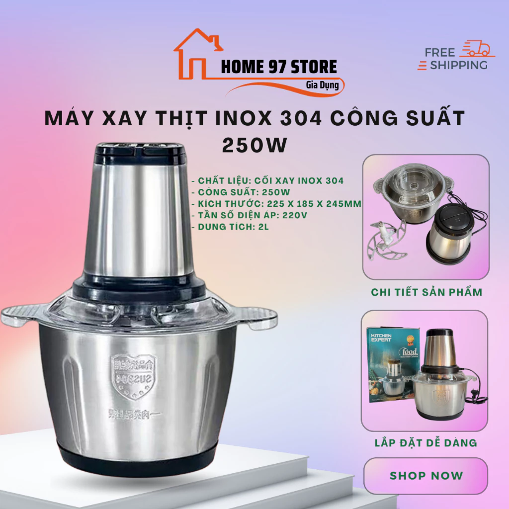 Máy Xay Thịt Cầm Tay Cối Inox Đa Năng 4 Lưỡi Công suất 300W Xay Cua Cá, Tỏi Ớt, Rau Củ Quả