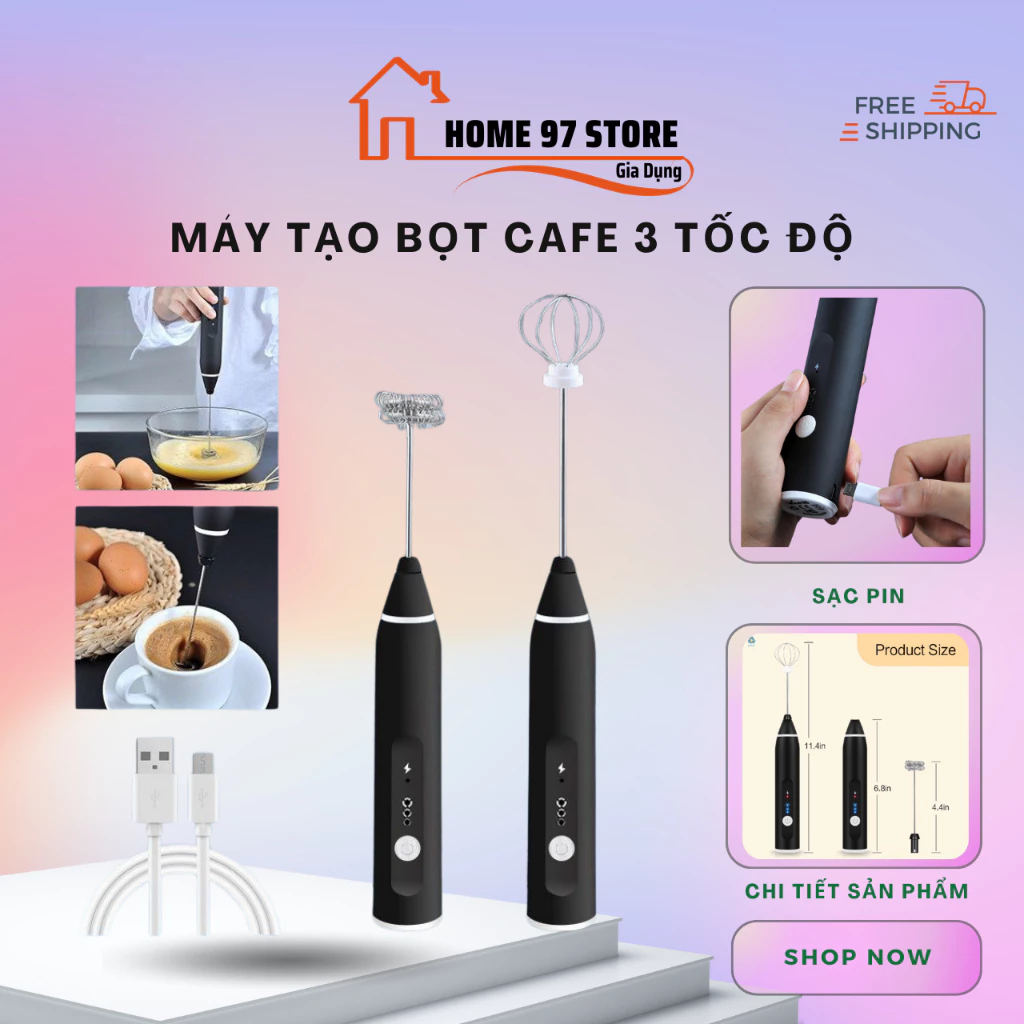 Máy tạo bọt, Máy đánh bọt cà phê, Máy đánh trứng trộn bột làm bánh tiện lợi cầm tay