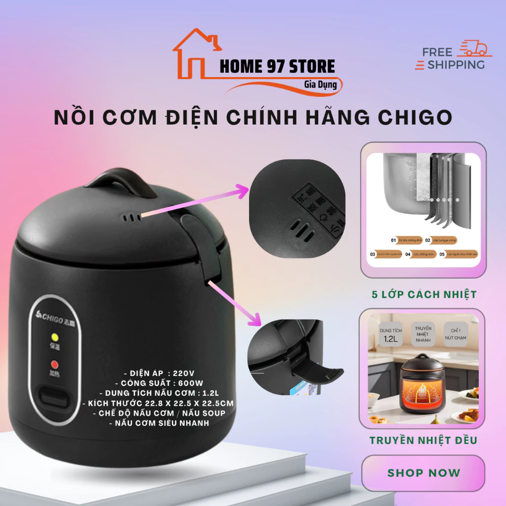 Nồi cơm điện hãng Chigo Chính Hãng, nồi nấu đa năng mini,nấu cơm, hầm cháo, hấp, xào, luộc an toàn, tiện ích
