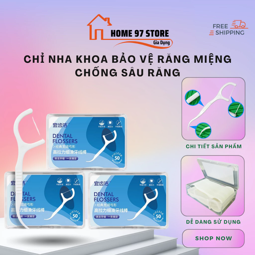 SET 3 - 1 PVN33002 Hộp 50 Chiếc Tăm Chỉ Nha Khoa Sợi Chỉ Mảnh t888