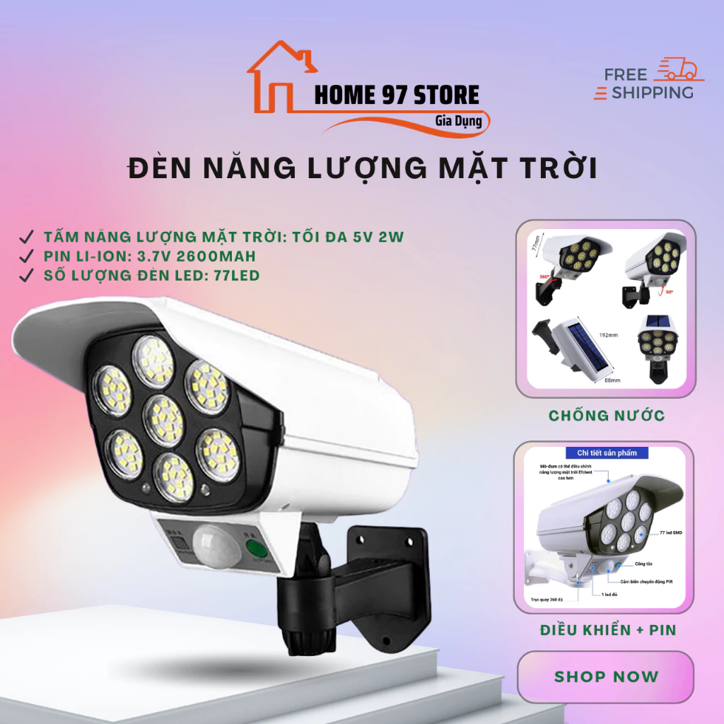 Đèn Chống Trộm Giả Camera Năng Lượng Mặt Trời - Chống Nước - Có Điều Khiển Cảm Biến - Tiết Kiệm Điện.