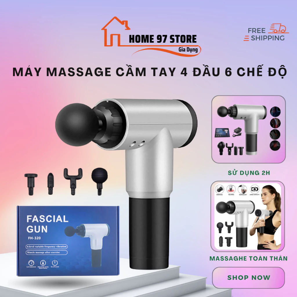 Máy Massage Cầm Tay 4 Đầu – Mát Xa Toàn Thân 6 Cấp Độ - Chuyên Sâu Vai Lưng, Giảm Đau Cơ, Cứng Khớp