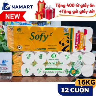 [Mua 10 Tặng 4]Giấy vệ sinh SOFY VÀNG gấu trúc mới, 1.6Kg, dày 4 lớp (Tặng thêm 400 tờ giấy ăn+8 khăn ướt)-Namart