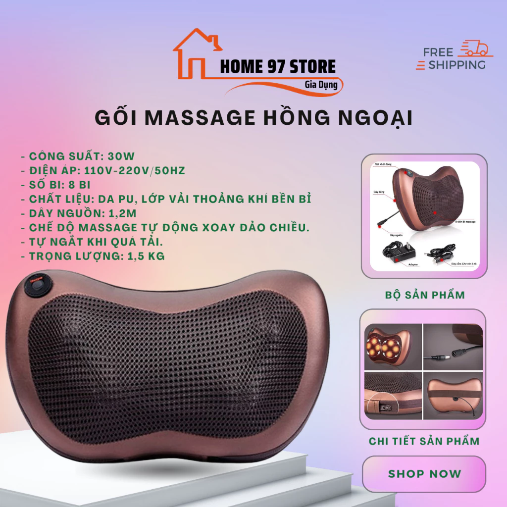 Gối massaghe 8 bi 2 chiều cao cấp mới nhất, gối mát xa cổ vai gáy công nghệ Nhật Bản