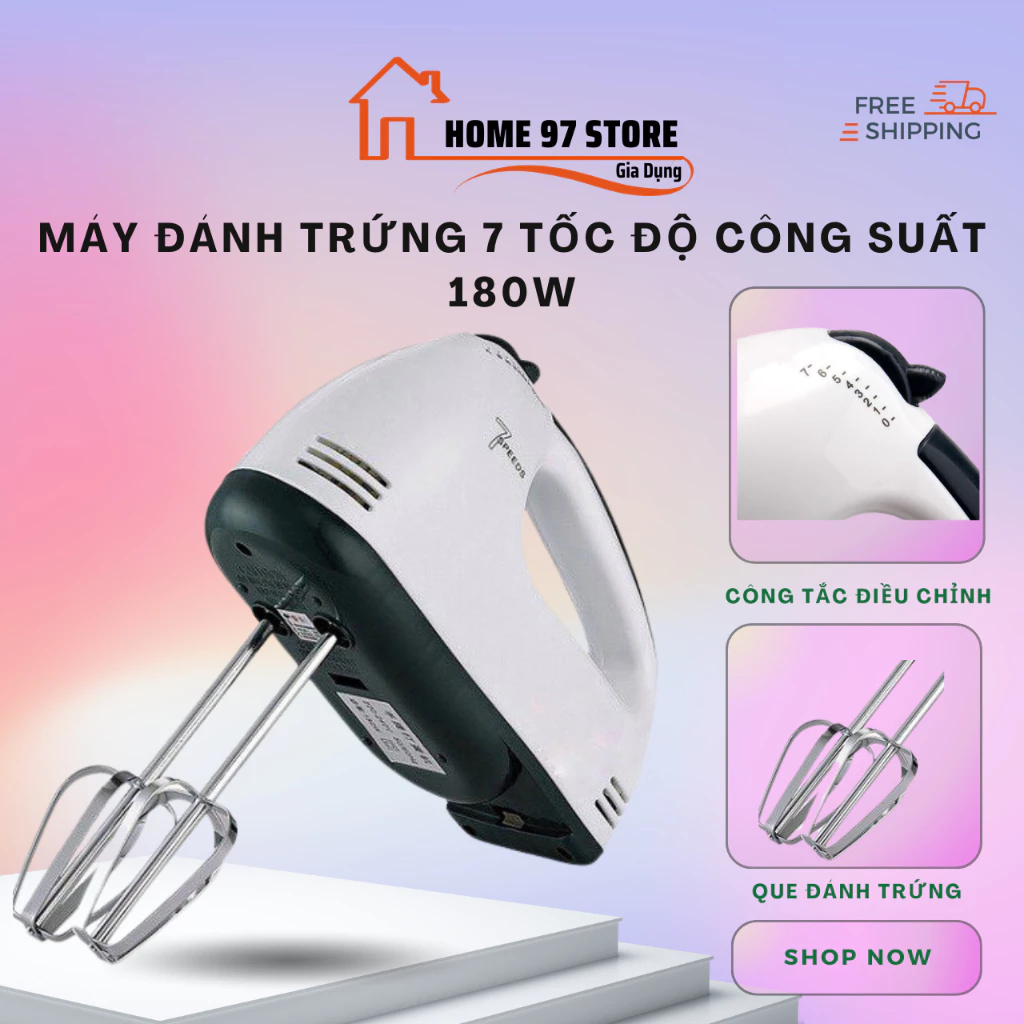 Máy Đánh Trứng Mini Cầm Tay 7 Tốc Độ, Đánh Trứng, Làm Bánh, Đánh Kem,Trộn Bột,Tạo Bọt Cà Phê Tiện Lợi.