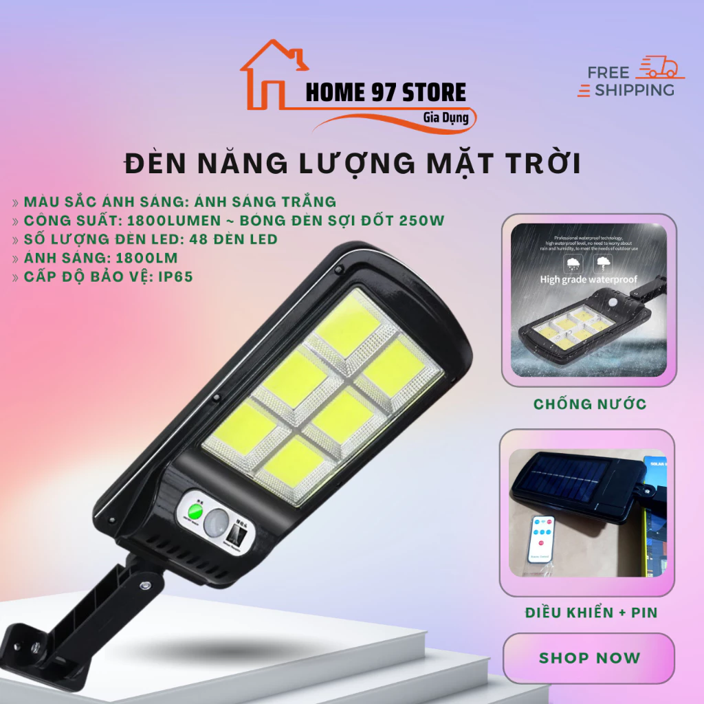 Đèn Năng Lượng Mặt Trời Solar Street Lamp 6 Bóng Đa Năng, Kèm Điều Khiển Cảm Biến Chuyển Động Tiện Lợi, Chống Trộm.