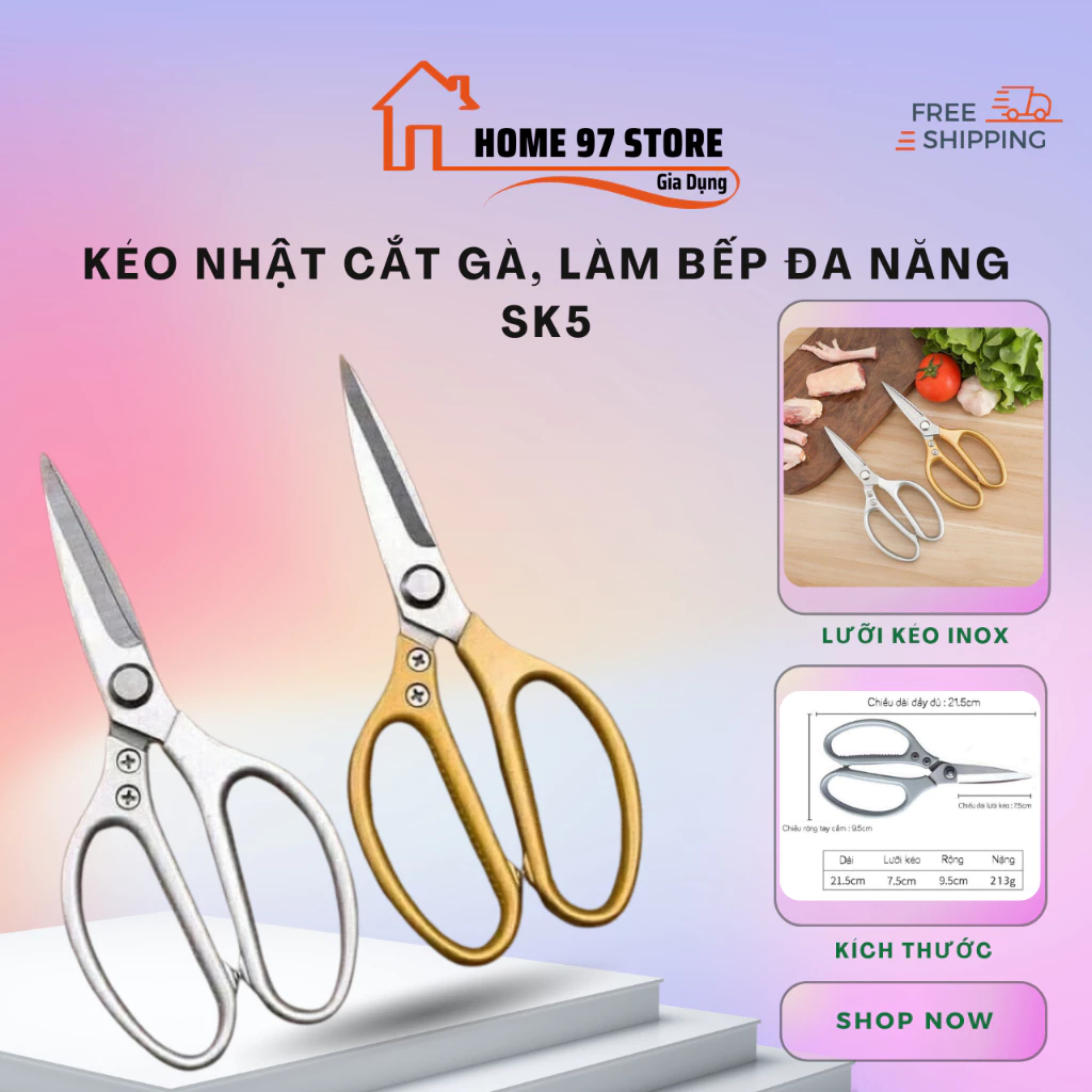 Kéo Làm Bếp Đa Năng Nhật Bản Cắt Giấy, Cắt Gà, Cắt Rau Củ, Làm Bếp Chất Liệu Dày Dặn Siêu Bền