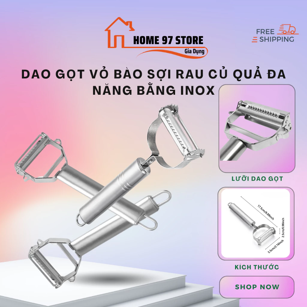 Dao Nạo củ quả inox 3 chức năng, gọt củ quả bào sợi tiện lợi chống han gỉ