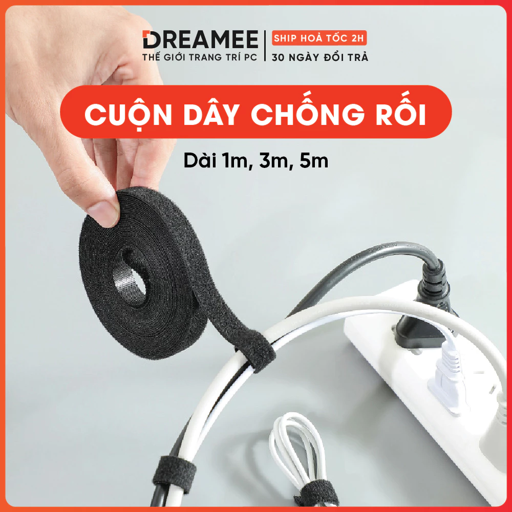 Dây dán velcro cố định cáp mạng dây điện - Cuộn dây chống rối giúp không gian gọn gàng ngăn nắp