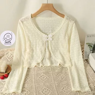 Áo Khoác Cardigan Len Dệt Kim Mỏng, Áo Len Dáng Ôm Kiểu Lỡ Cổ V Tay Dài Phối Khuy 2 Nơ Ngực Siêu Xinh Hàng Qccc Smide