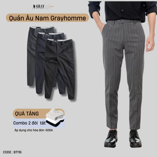 Quần Âu Nam GRAYHOMME kẻ sọc dáng ôm, đứng phom co giãn nhẹ - BT116