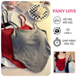 Áo 2 dây vạt lưng có mút ngực PAMY LOVE, Áo hai dây croptop dáng ôm chất thun gân mềm thoáng mát