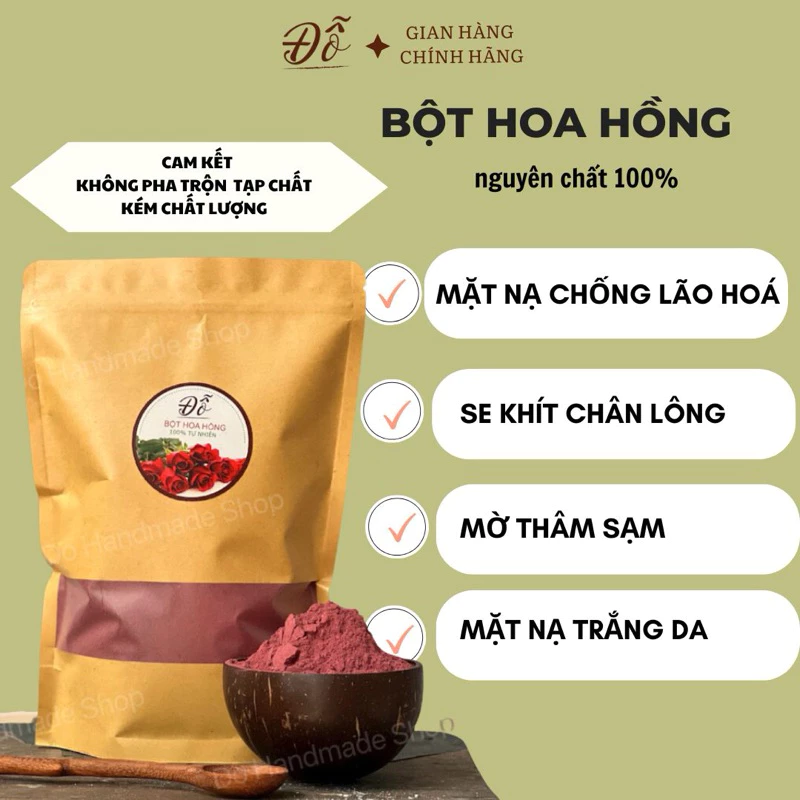 100G; 250G Bột hoa hồng nguyên chất 100% Handmade , dưỡng trắng da, chống lão hoá, mờ thâm