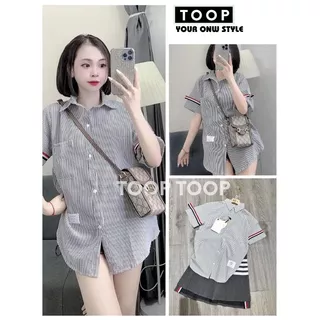 Áo sơ mi ngắn tay kẻ có vạch tay màu siêu hot nam nữ unisex đều mặc được chất đẹp mềm thoáng mát - TOOP