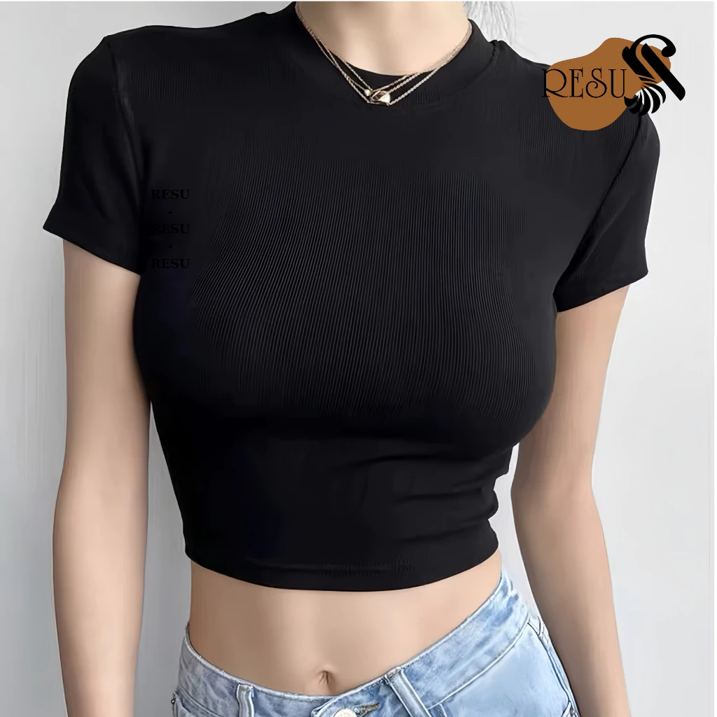 Áo Thun Croptop Nữ Ôm Body Ngắn Tay Cổ Tròn , Croptop Nữ Thun Trơn Cổ Tròn Tay Ngắn Dáng Ôm Trơn Basic RESU