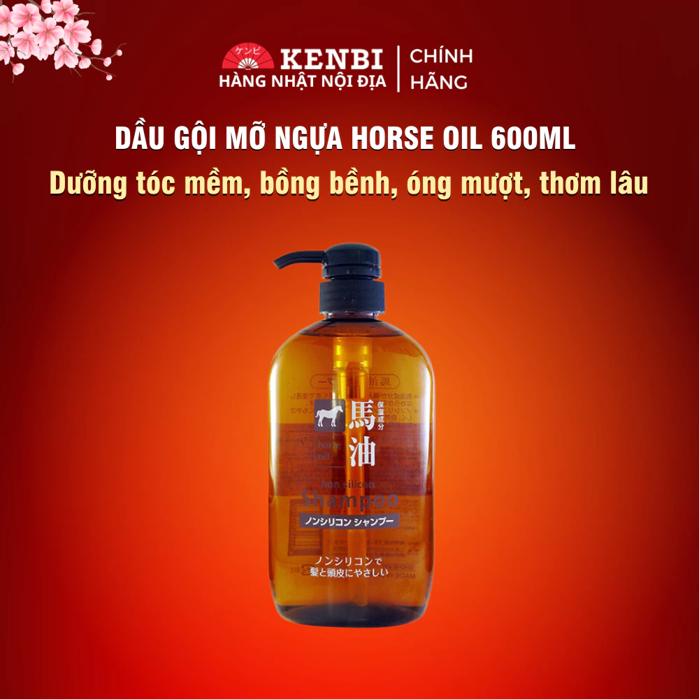 Dầu gội Horse Oil ngựa Nhật Bản 600ml chăm sóc tóc hư tổn - Kenbi hàng Nhật nội địa