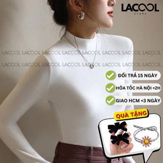 Áo Thun Nữ Dài Tay Giữ Nhiệt LACOOL Lót Lông Cổ Cao 3 Phân Áo Phông Chất Cotton Dẻo Lót Nỉ Cao Cấp Co Giãn 4 Chiều LA08