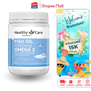 Dầu cá Omega 3 Healthy Care Fish Oil 400 viên của Úc, hỗ trợ bổ mắt, tim mạch và phát triển trí não