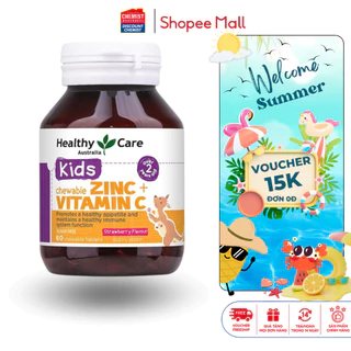 Viên nhai bổ sung kẽm Zinc và Vitamin C cho bé Healthy Care Kids Chewable Zinc + Vitamin C 60 viên