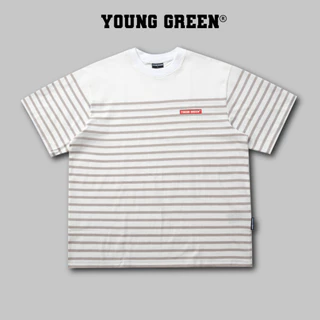 Áo Thun Young Green Kẻ Sọc Phối Cotton Cổ Tròn Unisex