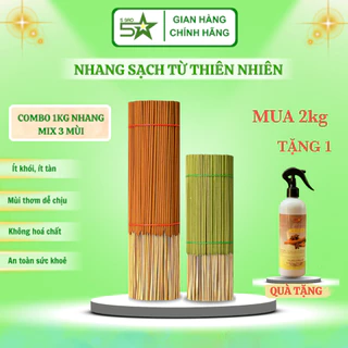 Nhang Sạch 1kg Mix 3 Mùi Hương Quế Hương Khuynh Diệp Hương Bài, 500 ~ 700 cây, Mùi Thơm Dễ Chịu Ít Khói An Toàn Sức Khoẻ