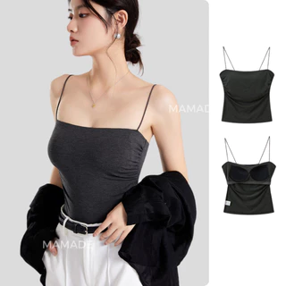 Áo hai dây dáng dài tích hợp bra MAMADE 005, áo cọng bún có mút độn nhiều màu, áo mặc trong vest thanh lịch