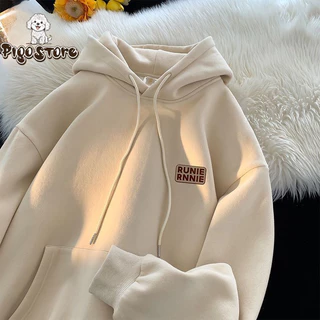 Áo Hoodie nữ zip unisex, khoác bomber nỉ bông Ulzzang in chữ Runie - Pigo Store